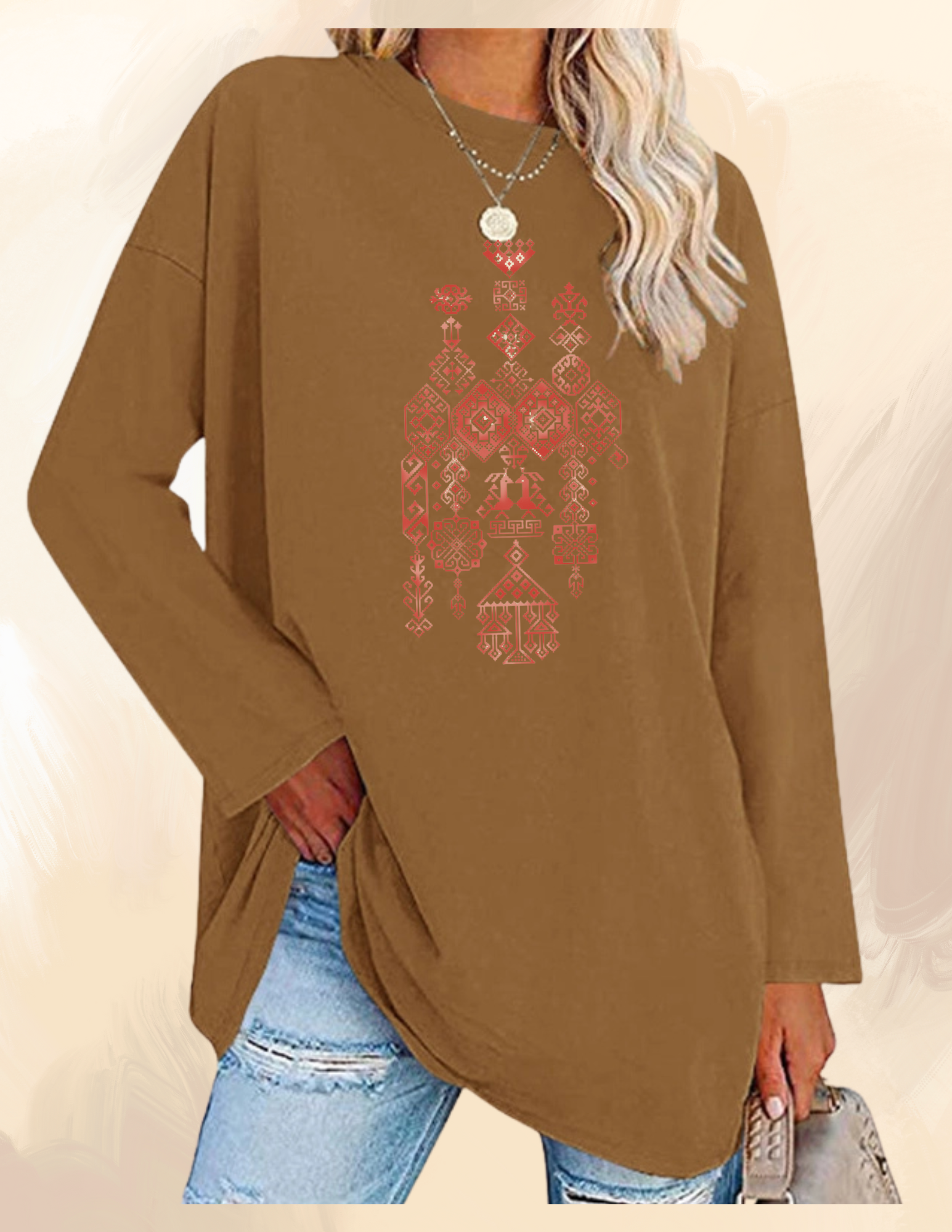 CREWNECK PALESTINE TATREEZ BLUE DESIGN